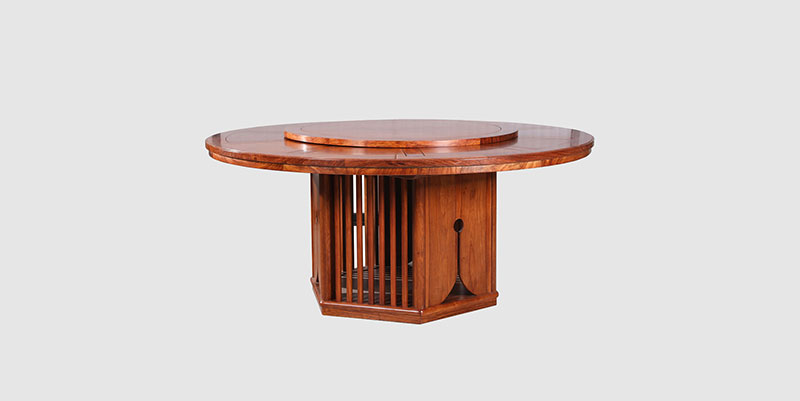 汕头中式餐厅装修天地圆台餐桌红木家具效果图